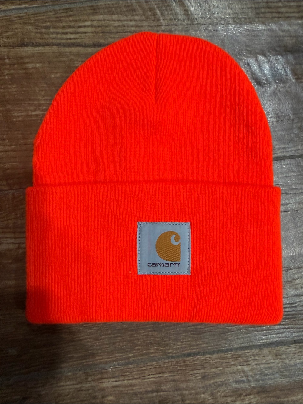 Carhartt Neon Orange Cuffed Beanie with Logo Patch